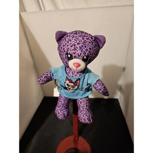 Build A Bear Purple Leopard Print Teddy Bear Mini Cat Shirt Plush Stuffed Animal